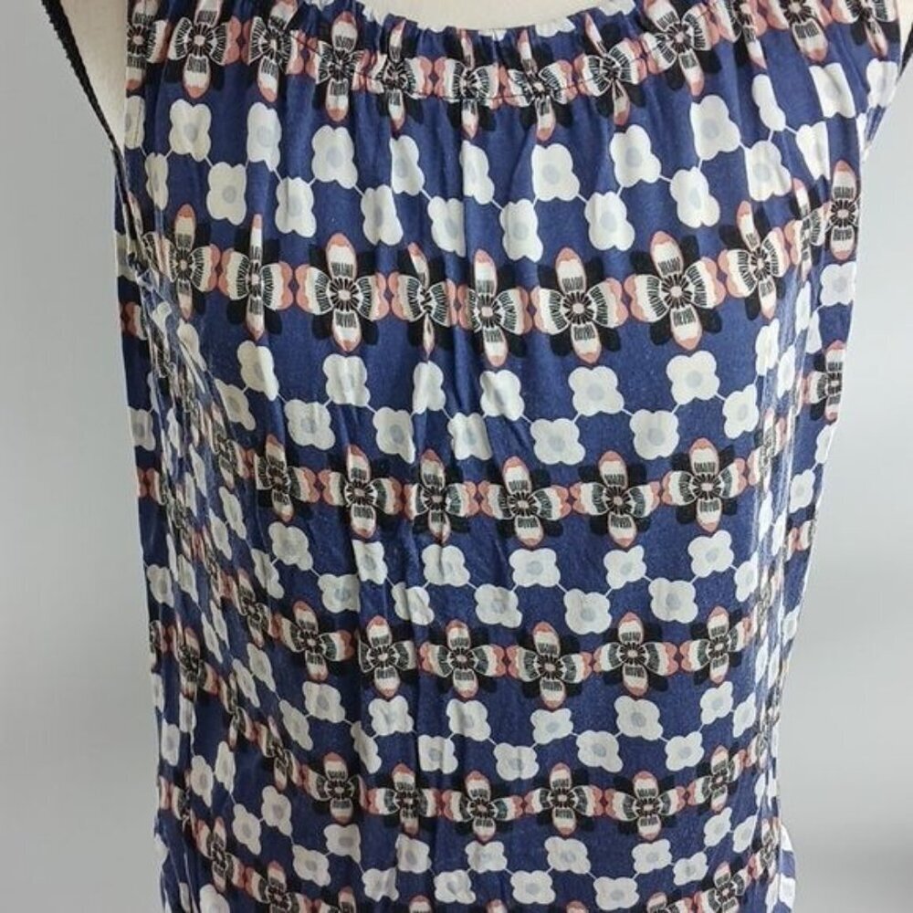 Loft Womens Size S Sleeveless Blouse Blue White Geometric Print Tank Top - Picture 4 of 8